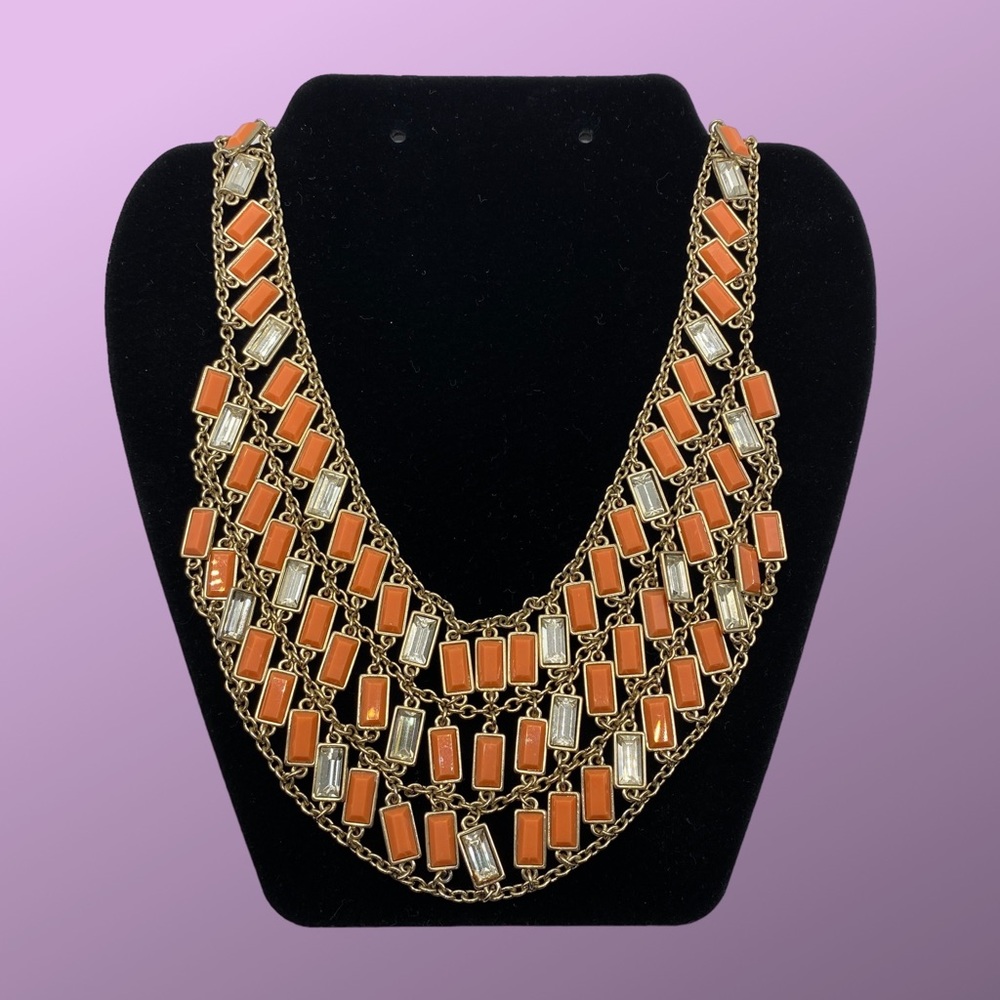 Banana Republic Orange & Gold Mesh Bib Statement Necklace